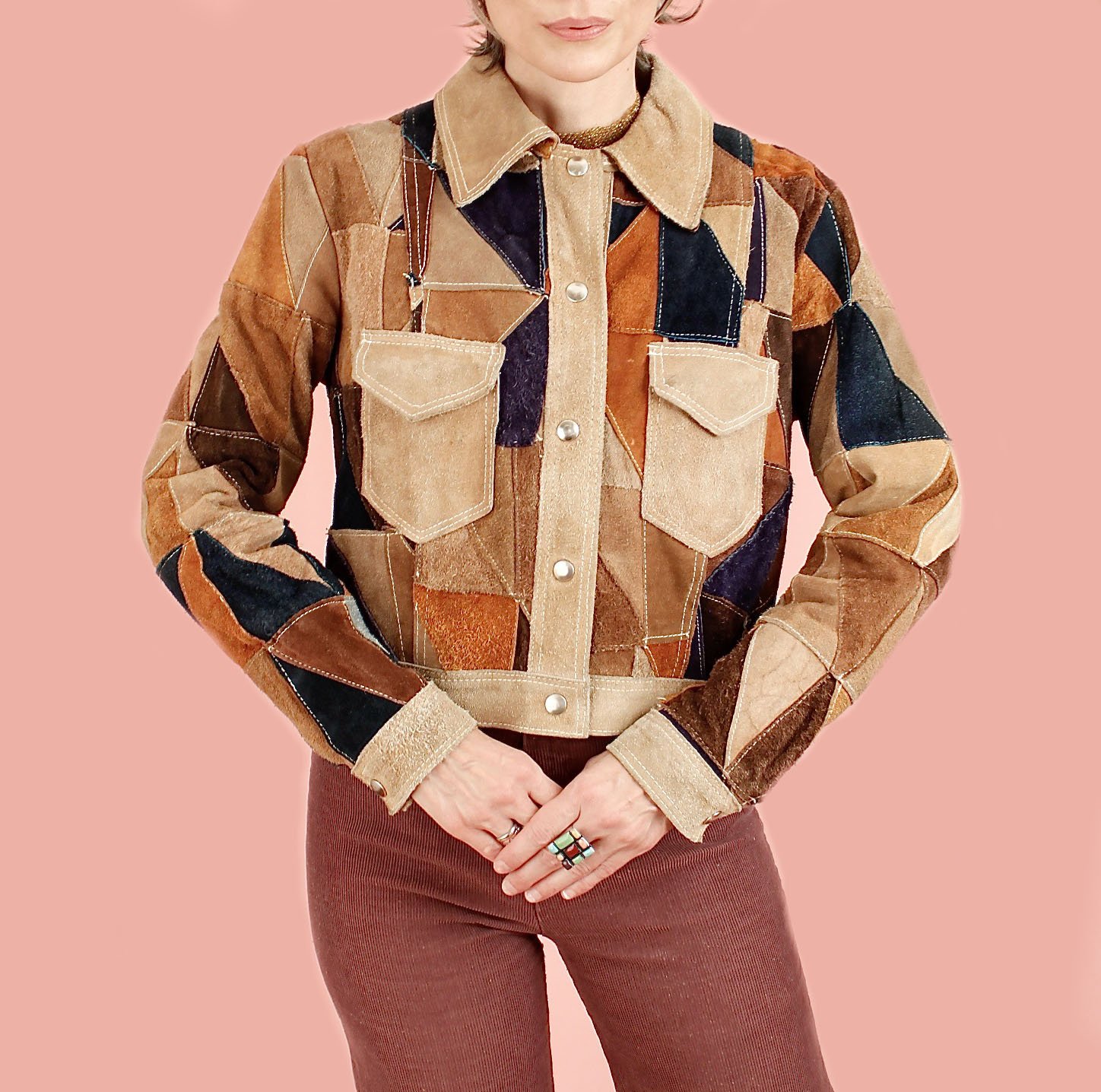 Rare ViNtAgE 1960's/70's Cropped Suede Color Block Jacket